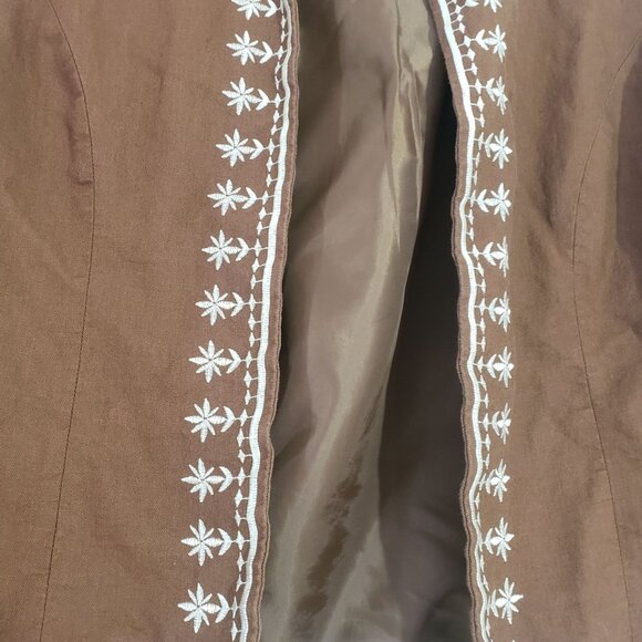 Dressbarn Brown Open Blazer Embroidered Womens Size 8 Linen Blend Casual Boho - Picture 3 of 7